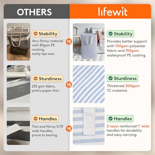 Lifewit 80L Large Laundry Baskets, Laundry Hampers Bags, 2 Pack, Grey&Blue - color: Grey-Blue, size: 80L