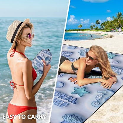 WIWIGO Beach Blanket Mat Waterproof Sandproof for 2-8 Adults Quick Drying - color: 3d - Ocean Light Blue, size: 79" X 83"（1-4person）