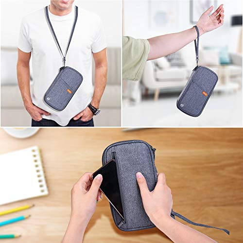 RFID Family Passport Wallet Holder Waterproof, Travel Document Organizer Credit Card Clutch Bag for Men Women - color: Grey RFID