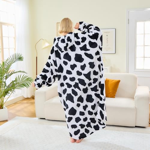 Moinlizy Oversized Wearable Blanket Hoodie for Women Men - color: Cow