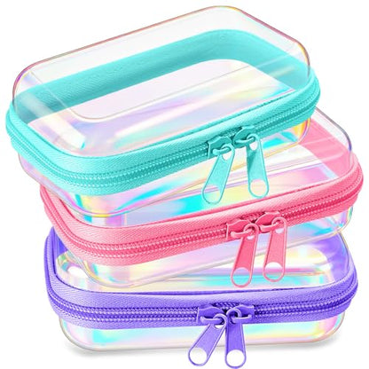 Hoolerry 3 Pcs Clear Hard Zipper Case Plastic Zipper Pouch, Laser, Xs - color: Laser, size: XS