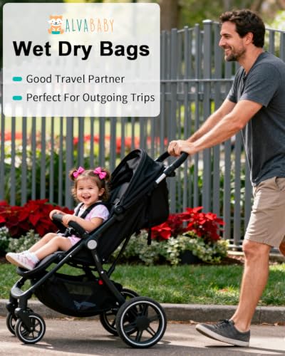 ALVABABY 3 Pack Wet Dry Bags for Cloth Diapers, Swimsuits & Gym Clothes, Waterproof Reusable Baby Diaper Bag with 2-Zippered Compartments, Hanging Strap, Machine Washable, Small/Medium/Large for Dayca - color: Colorful grid