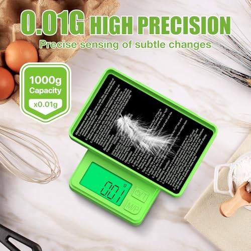 1000g x 0.01g Precision Gram Scale, Diyife Mini Scale with LCD Display - color: Green