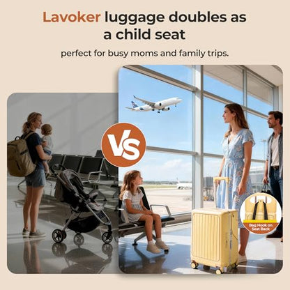 20" Ride-On Luggage with Child Seat, Hardside Carry-On Suitcase with Front Access Shockproof Silent Spinner Wheels, TSA Lock, Charging Port for Kids & Adults & Busy Moms - color: Yellow