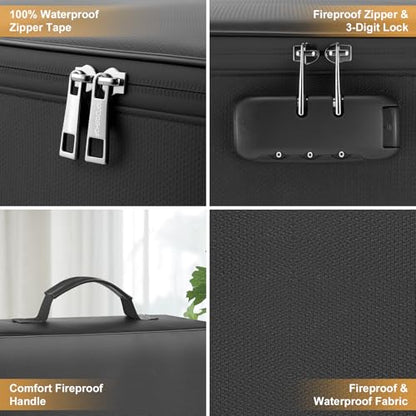 Fireproof Waterproof Document Bag with Lock for Important Files | Zipper Closure, Fits Laptop & Passport, Portable Travel Case, Secure Document Storage - size: 2000℉ Fireproof + 100% Waterproof Soft Bag
