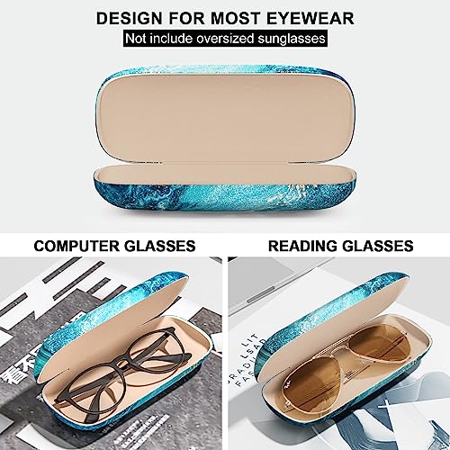 Eyeglasses Case, Hard Shell Protective Case for Glasses, Unisex for Women Men - color: Blue Ocean Marble