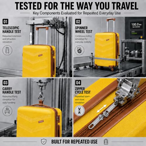 CONCEPTEN Expandable Carry on Luggage 3 Piece Suitcases with Spinner Wheels - color: Yellow, size: 3 Piece