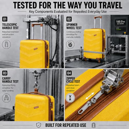 CONCEPTEN Expandable Carry on Luggage 3 Piece Suitcases with Spinner Wheels - color: Yellow, size: 3 Piece