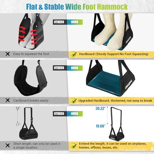 2-Pack Foot Hammock Plane Travel, No Collapse Thickened Bamboo Foot Rest - color: Black