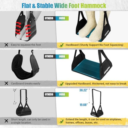 2-Pack Foot Hammock Plane Travel, No Collapse Thickened Bamboo Foot Rest - color: Black