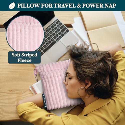 PAVILIA Travel Blanket Pillow, Soft Ribbed Fleece Airplane Blanket, Pink - color: Pink