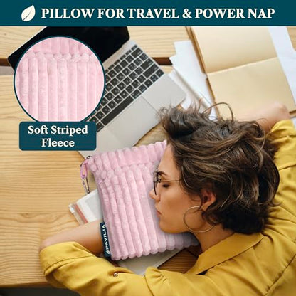 PAVILIA Travel Blanket Pillow, Soft Ribbed Fleece Airplane Blanket, Pink - color: Pink