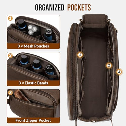 PU Leather Toiletry Bag for Men, Dark Brown - color: Dark Brown