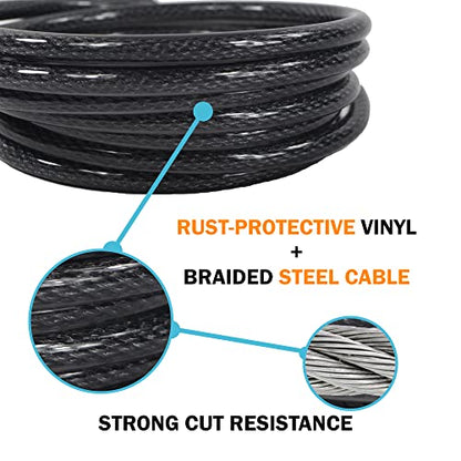 Lumintrail 10mm Heavy-Duty Security Cable, Vinyl Coated Braided Steel with Sealed Looped Ends (4', 7', 10', 15', or 30') (15-FT) - size: 15-FT