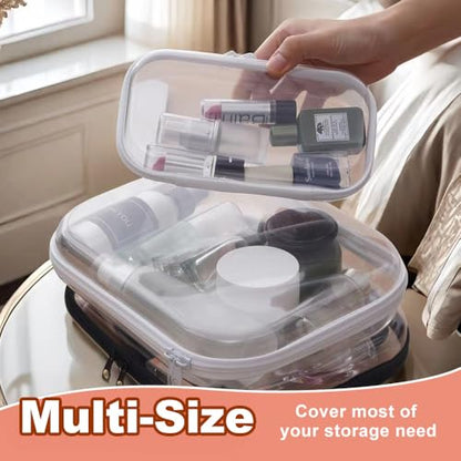 RETON 6 Pcs Clear Hard‑Shell Zipper Case, Plastic Makeup Pouches(2L+2M+2S)