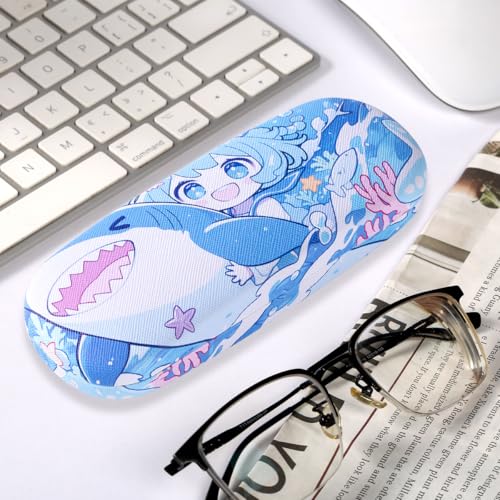 PERFECTSIGHT Hard Shell Eyeglasses Case, PU Leather Protective Glasses Case, Cute Eyeglass Case for Women Men Girls - color: Shark