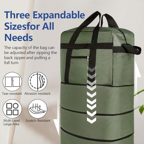 Expandable Rolling Wheeled Duffle Bag, 32" Foldable Luggage Waterproof Lightweight Rolling Duffle Bag w/wheels for Gym, Camping, Weekend Trips, Business Travel, Weekend Blue