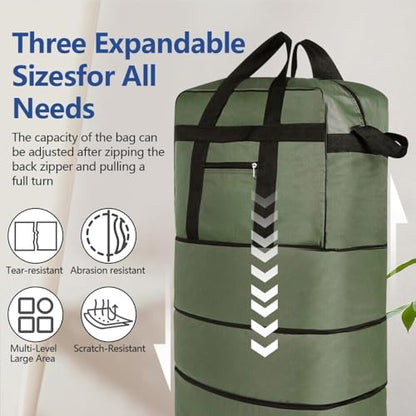 Expandable Rolling Wheeled Duffle Bag, 32" Foldable Luggage Waterproof Lightweight Rolling Duffle Bag w/wheels for Gym, Camping, Weekend Trips, Business Travel, Weekend Blue