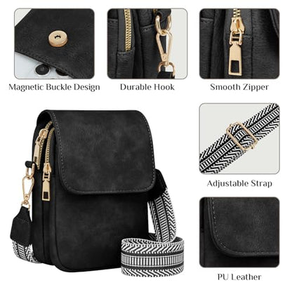 Fashion Small Crossbody Bags for Women Trendy Designer Cell Phone Purses - color: Black