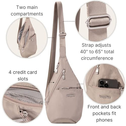 Baggallini Mini Sling - 12x7 Sling Crossbody Bag Backpack with Adjustable Shoulder Strap - color: Moonrock