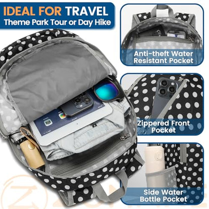 ZOMAKE Lightweight Packable Backpack 25L, Foldable Hiking Daypack - color: Black, White Polka Dot, size: 25L