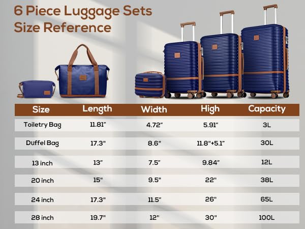 Joyway Luggage Set 3 Piece Suitcase Sets with Spinner Wheel,Hardside Expandable Travel Laggage with TSA Lock (13/20/24/28 Navy brown - color: Navy brown-New, size: 6 piece set (13/20/24/28inch)