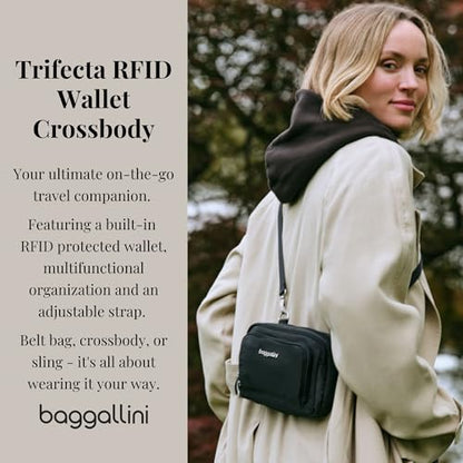 Baggallini Triple Zip with Front Wallet/Trifecta RFID Wallet Crossbody - color: Moonrock