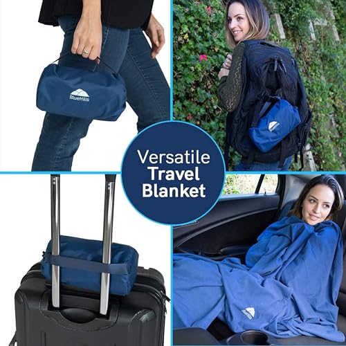 BlueHills Premium Ultra Compact Travel Blanket Pillow Airplane - Navy Blue - color: C001-navy