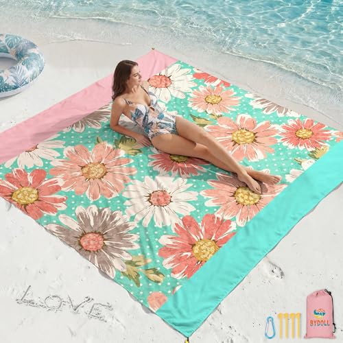 Beach Blanket Waterproof Sandproof 78''X81''/78''X110'' Large Beach Towel - color: Flowers, size: 78''X81"