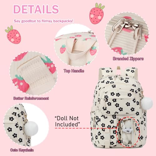 Flower Backpack Girls School Bookbag with Lunch Box Set, Black - color: Black