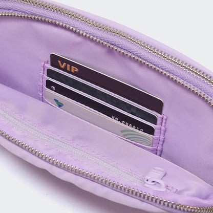Pander Nylon Fanny Pack Belt Bag for Women with 5 Zipper Pockets - color: Lilac Purple