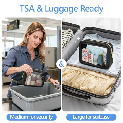 PACKISM Clear Makeup Bag Foldable - TSA Approved Toiletry Bag for Travel - color: 2 Pack Black, size: Hybrid Traveler (1 Large & 1 Medium - Soft)