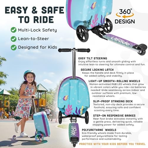 Kids Ride-On Scooter Suitcase, Carry-On Luggage, Ages 4+ - style: Mermaid