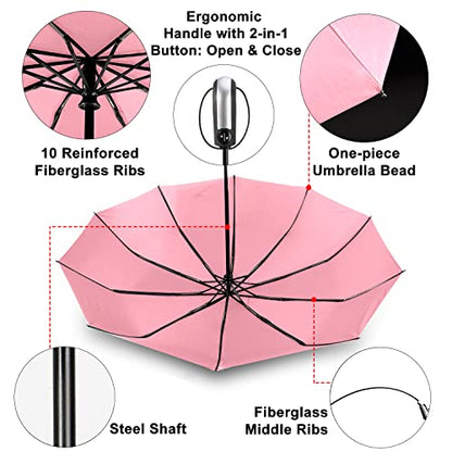 TradMall Travel Umbrella Windproof 56 Inches Canopy, Pink - color: Pink, size: 56 Inches