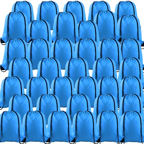 KUUQA 40Pcs Light Blue Drawstring Backpack Bags Bulk - color: Light Blue