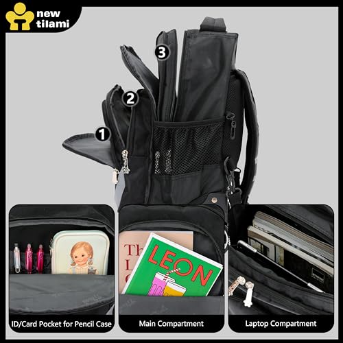 NEW TILAMI 18 Inch Rolling Backpack with Lunch Bag for Girls Boys School - color: Black