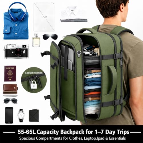 Travelability 1-7 DAYS Expandable Carry On Anti Theft Water Resistant - color: Green, size: 18.4inch - 23.2"x14.9"x9.4"(+3.5")