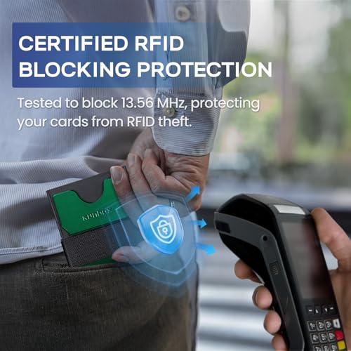 RUNBOX Slim Wallet for Men, RFID Aluminum Pop-Up Card Holder for 12 Cards - color: Forest Green