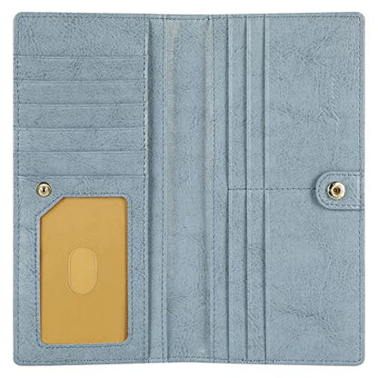 Lavemi Ultra Slim Thin Leather Women Wallet RFID Blocking Credit Card Holder Bifold Long Ladies Billfold - color: 1-waxed Light Blue