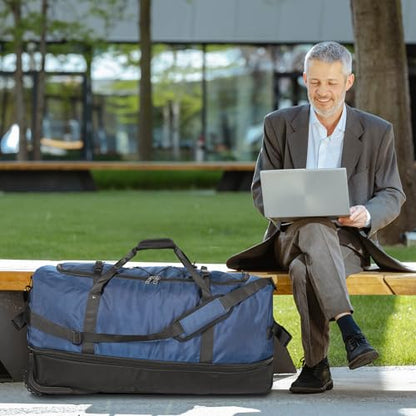 32" 1680D Oxford Duffle Bag w/Wheels, 110L-140L, Navy - color: Navy