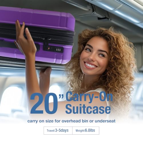 Carry On Luggage 22x14x9 Airline Approved,Hardshell Suitcase,20 Inch,Purple - color: Purple