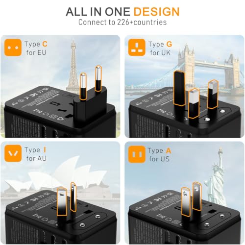 Universal Travel Adapter-35W International Power Adapter, PD&QC Fast Charge