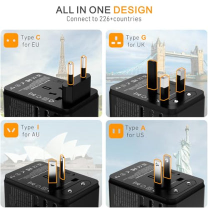 Universal Travel Adapter-35W International Power Adapter, PD&QC Fast Charge