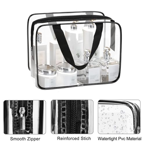 APREUTY 3 Pack Large Clear Makeup Bag, TSA Approved Toiletry Bag Set, Black - color: Black-3PCS (Large)