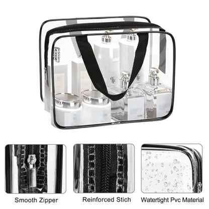 APREUTY 3 Pack Large Clear Makeup Bag, TSA Approved Toiletry Bag Set, Black - color: Black-3PCS (Large)