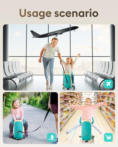 Gyroor GNU Kids Ride On Airplane Suitcase, 14L Storage, Ages 3-6, 3 Speeds - color: Turquoise