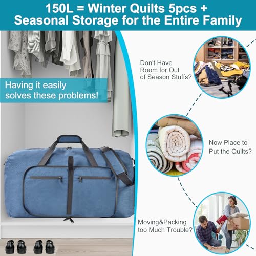 Felipe Varela Foldable Duffle Bag for Travel Weekend Overnight Gym Camping - color: D Blue, size: 65L