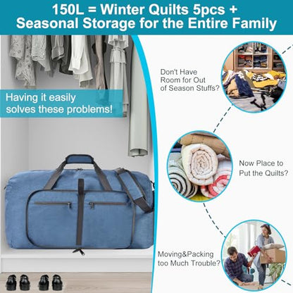 Felipe Varela Foldable Duffle Bag for Travel Weekend Overnight Gym Camping - color: D Blue, size: 85L