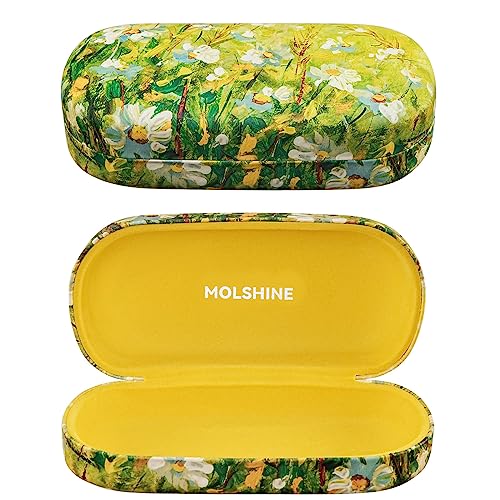 molshine Hard Shell Sunglasses Case,Classic Large Glasses Case for Women Men,Sunglass Eyeglasses - color: Yellow Daisy