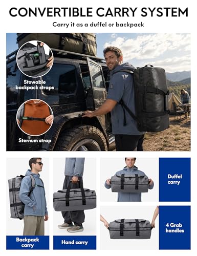 Haimont Heavy Duty Outdoor Gear Duffel Backpack, Grey - color: Grey, size: 60L